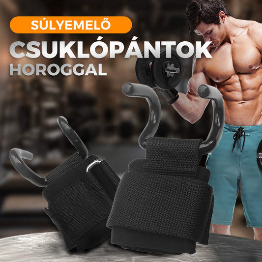 💪Nehéz emelőpántok csuklókampóval az erősítő edzéshez