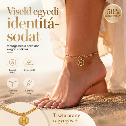 ✨ Aranybetűs és fügés lánc –💖 személyre szabott betűvel, elszíneződésnek ellenálló és állítható hosszúságú 👣
