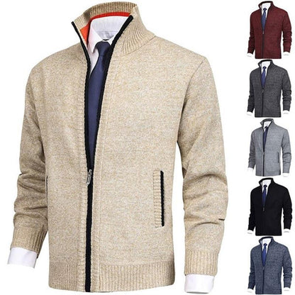 🔥 Culoare solidă pentru bărbați Standing Collar Fashion Cardigan Sweater Knit Jacket