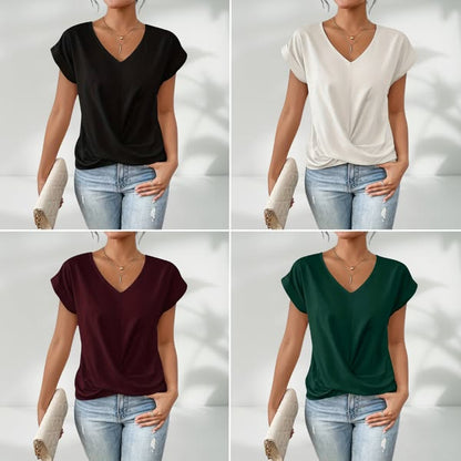 👚 Kényelmes, Rövid Ujjú Elegáns V-nyakú Póló