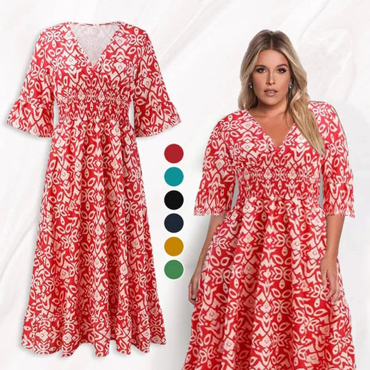 🌸 💞Rochie lungă imprimată casual cu decolteu în V