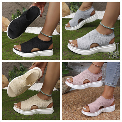 ✨👡 (EU 36-45) Női lélegző kötött platform szandál –☁️ Könnyű és kényelmes viselet, amely optikailag nyújtja a lábakat 🌬️