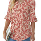 💕👚Női 3/4 hosszú ujjú V-nyakú fodros ujjú tunika blúzok