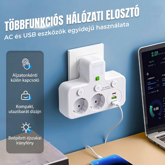 Okos tápkábeles kiegészítő USB-portokkal (EU dugó)