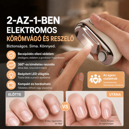 Két funkciós kialakítás – vágás és csiszolás egyetlen kompakt eszközben, időt takarít meg – 2 az 1-ben biztonságos elektromos körömvágó – Utánvéttel! 💅