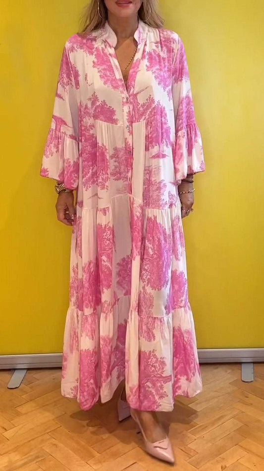 💃Női nyári V-nyakú erdei mintás Maxi ruha👗