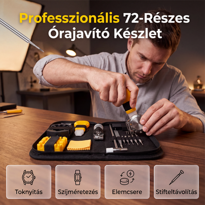 Antisztatikus fogantyú és 0,8 mm-es mikrocsúcs – precízen kezeli a kényes óraszerkezeteket – PRO 72 darabos órajavító készlet – Utánvéttel! 🔧