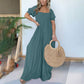 🌺Női négyzet alakú nyakkivágás Jumpsuit Smocked mellrész gombbal