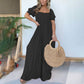 🌺Női négyzet alakú nyakkivágás Jumpsuit Smocked mellrész gombbal