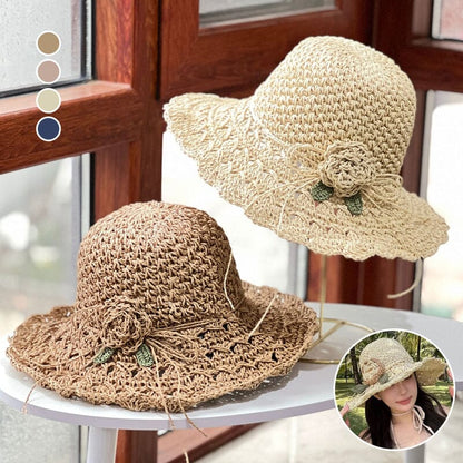 👒 Elegáns, kézzel kötött szalmakalap fodros részletekkel