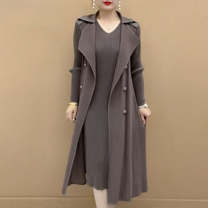 🧥Moda plisat Suit guler fals două piese Trench Coat