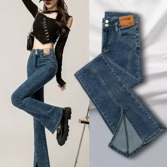 Pantaloni evazați din denim cu talie înaltă