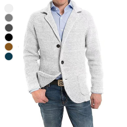 🔥Bărbați culoare solidă Lapel Knit maneca lunga sacou