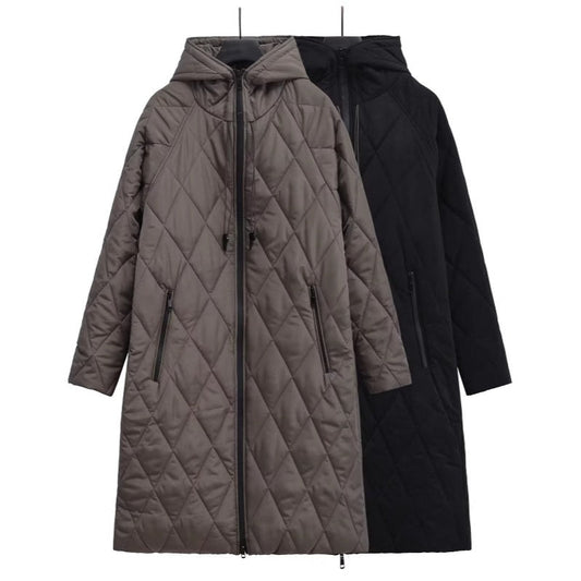 Femeii lung Quilted Hooded Zip Up Coat【Livrare gratuită✈️】