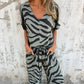 🔥Női zebra nyomtatott V-nyakú felső és nadrág kétrészes szett