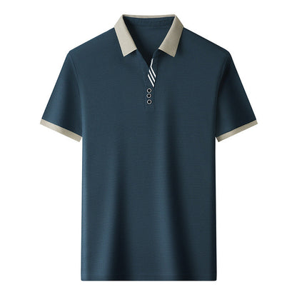 👕Nyári új férfi csíkos jacquard gaffel rövid ujjú póló