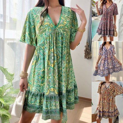 【S-3XL】👗 Virágos V-nyakú női ruhák