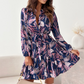Floral Pattern Waist-Cinching Ruffled Shirt Dress