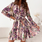 Floral Pattern Waist-Cinching Ruffled Shirt Dress