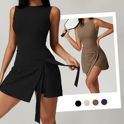 💕Női egyszínű Knot Wrap Sports Tank Romper🏃‍♀️Alkalmi sportruházat