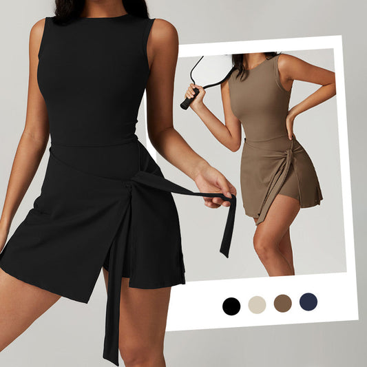 💕Női egyszínű Knot Wrap Sports Tank Romper🏃‍♀️Alkalmi sportruházat