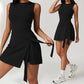 💕Női egyszínű Knot Wrap Sports Tank Romper🏃‍♀️Alkalmi sportruházat