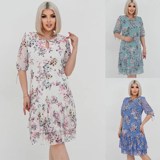 🌸 Elegáns pliszírozott ruha rövid és hosszú ujjakkal👗
