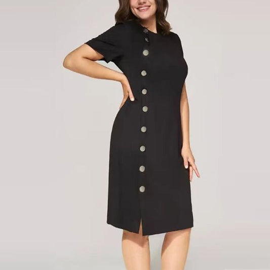 ✨ Női elegáns gombos egyszínű ruha