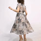 👗Női Elegáns kerek nyakú rövid ujjú Midi ruha