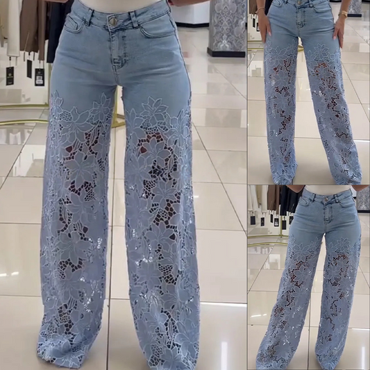 👖Csipke kivágott farmer-Tökéletes hétköznapi viselethez