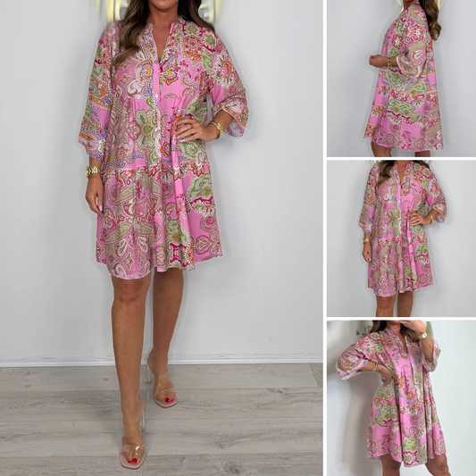 Női Paisley Print rózsa  miniruha