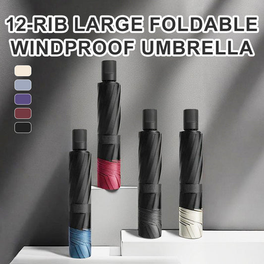 12-ribbed large foldable windproof umbrella