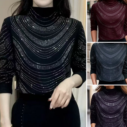 Női kecses, hosszú ujjú felső flitterekkel