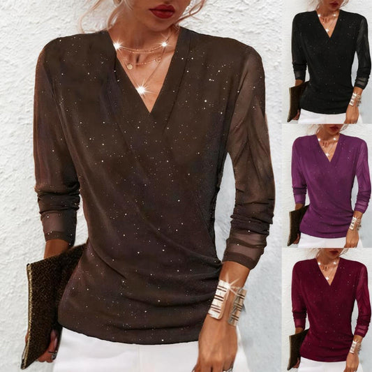 Női Sparkle Crossover V-nyakú hosszú ujjú felső