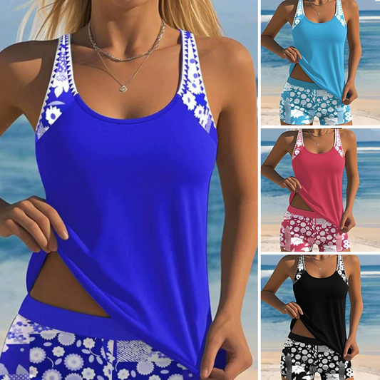 👙🏖️ Szexi Mintás Tank Top & Rövidnadrág Kétrészes Fürdőruha 🌞