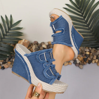 👡2026 Női alkalmi denim platformos szandál