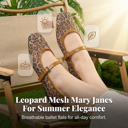 Női leopárdmintás hálós Mary Jane balerina
