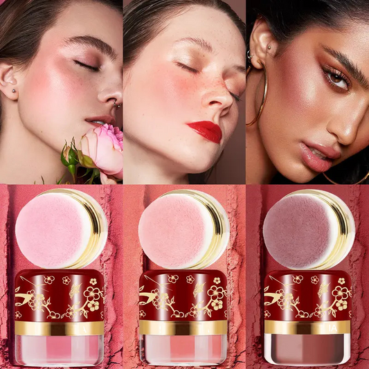 💄🌸 Hordozható púderpirosító puff applikátorral ✨