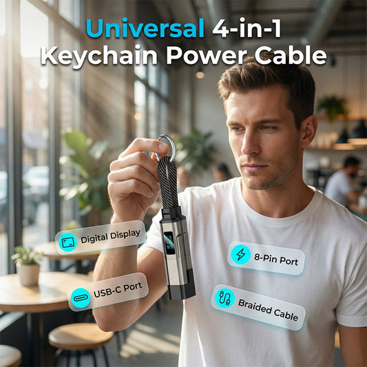 Univerzális 4 az 1-ben csatlakozók – minden eszközhöz egyetlen kábellel – Univerzális 4 az 1-ben kulcstartó töltőkábel – Utánvéttel! 🔌