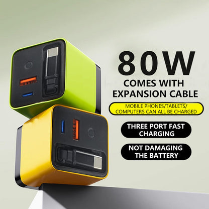 ⚡🔌 80W-os gyorstöltő fej beépített, 80 cm-es visszahúzható Type-C kábellel  (EU) 🚀
