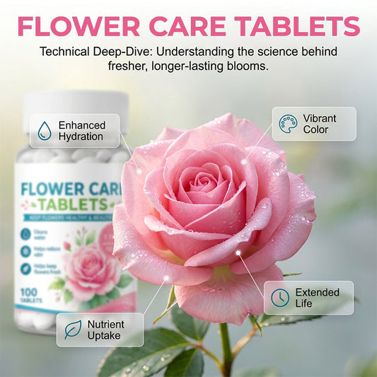 🌸✨ Legkelendőbb virágápoló tabletták –💧 meghosszabbítja a csokor élettartamát, feléleszti a hervadt szárakat, tisztítja a váza vizet, 100 tabletta üvegenként 🌿