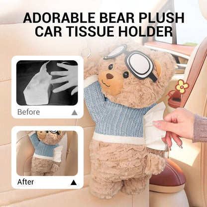 Adorable Bear Plush Car Tissue Holder