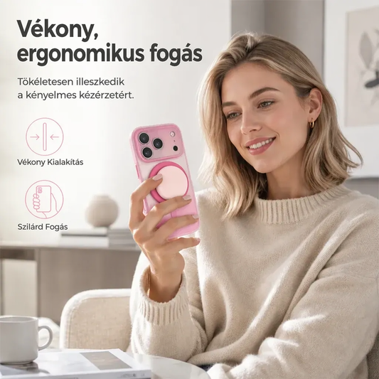 📱🧲 Mágneses, színátmenetes telefonhüvely beépített állvánnyal –🛡️ Erős MagSafe mágnes, 360°-os elforgatás, ütésálló ✨