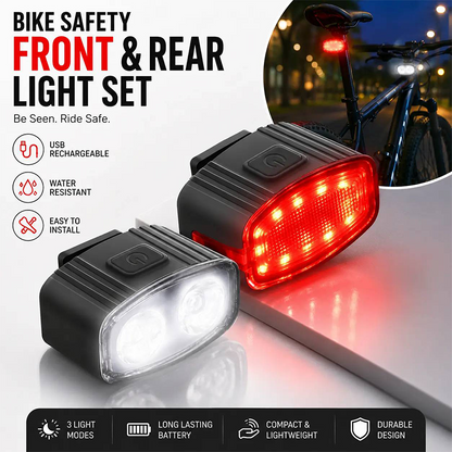 🚲✨ Újratölthető kerékpár első és hátsó lámpa 💡