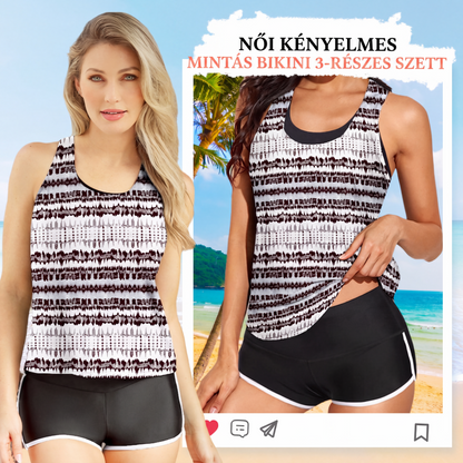 👙🌺 Női kényelmes mintás bikini 3 darabos szett 🏖️