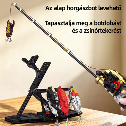 🎣⚙️ Horgászbot-építőjáték –✨ valósághű, mozgatható mechanizmus 🏆