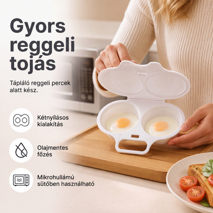 🥚 🍳 Kétkamrás mikrohullámú tojásfőző –🛡️ élelmiszeripari minőségű PP anyagból 🌿