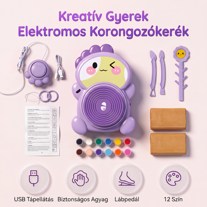 👩‍👧🎨 Gyermekeknek szánt elektromos fazekaskorong, DIY agyagkészítő készlet ✨