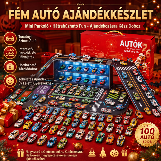 48 versenyautó egy dobozban – húzd vissza és száguldjanak azonnal, elem nélkül – Kinyitható ajándékdoboz 3 szintes parkoló garázzsal – Utánvéttel! 🏎️