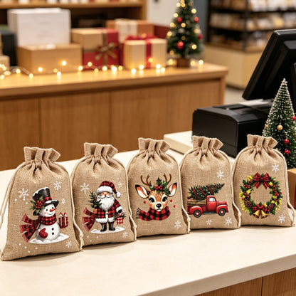 🎄🎁 Karácsonyi húzózsinóros ajándéktáskák – Stílusos csomagolás, könnyen használható, újrahasznosítható az ünnepi meglepetésekhez ✨
